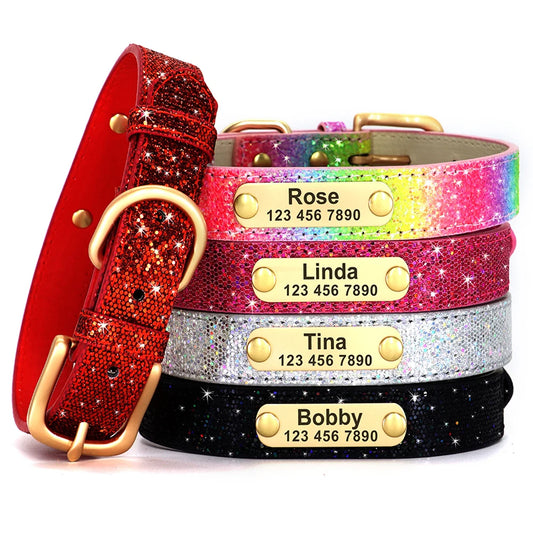 Personalized Anti-Lost Pet ID Collar - With bling sequins for added visibility