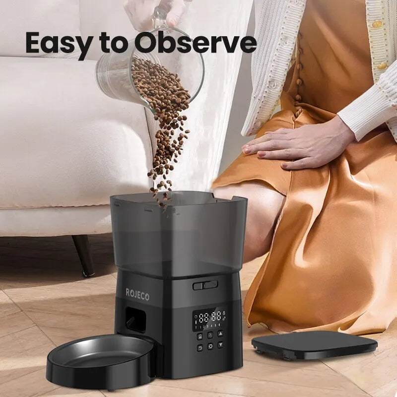 Rojeco Automatic Pet Feeder with Smart Button-Controlled Dispenser