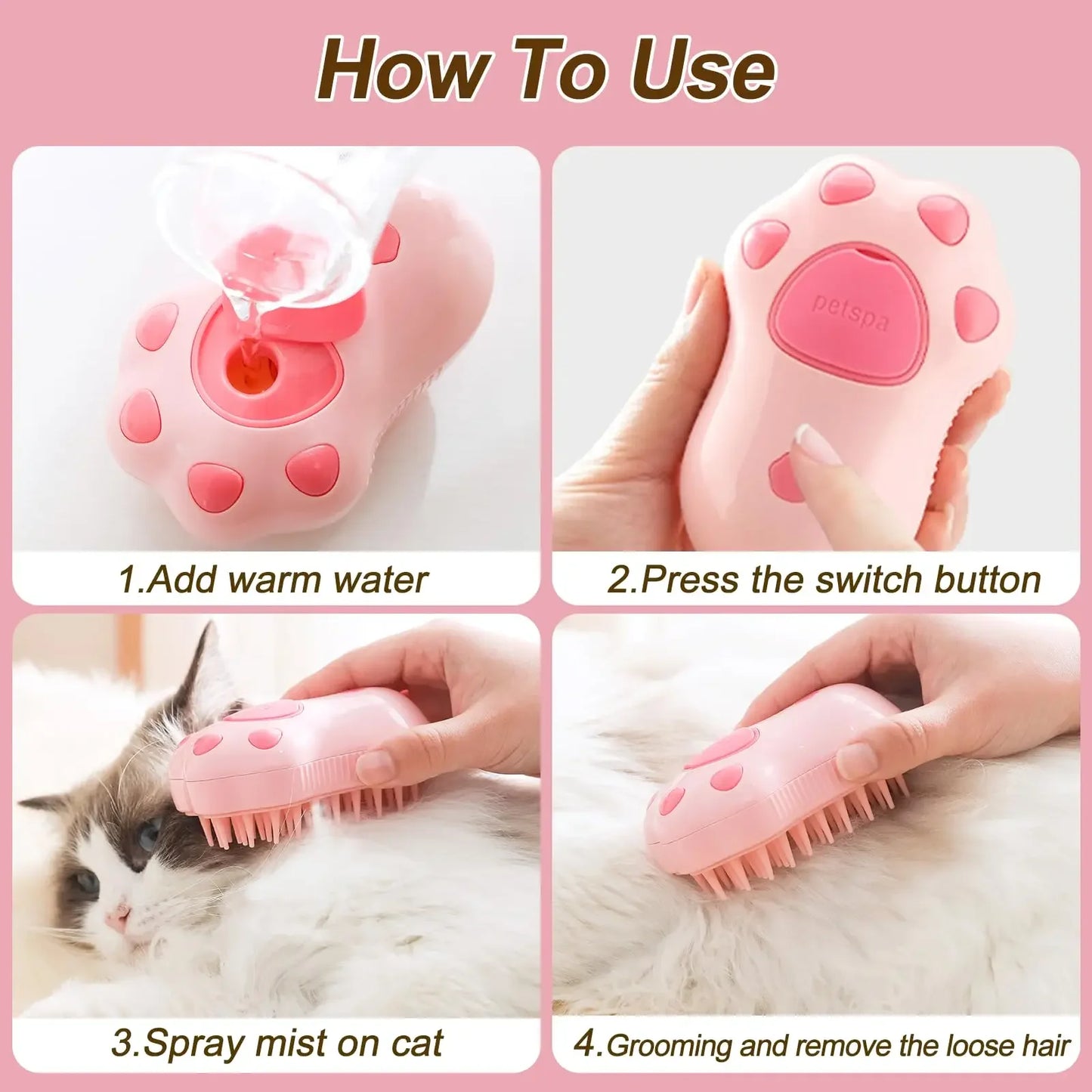 3-in-1 Pet Grooming Brush with Electric Spray function for effortless Grooming