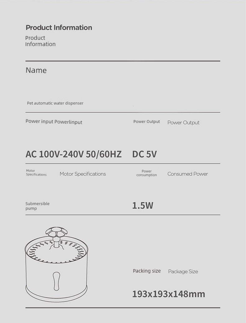 Automatic Loop Fountain - Water Dispenser - Antibacterial Design