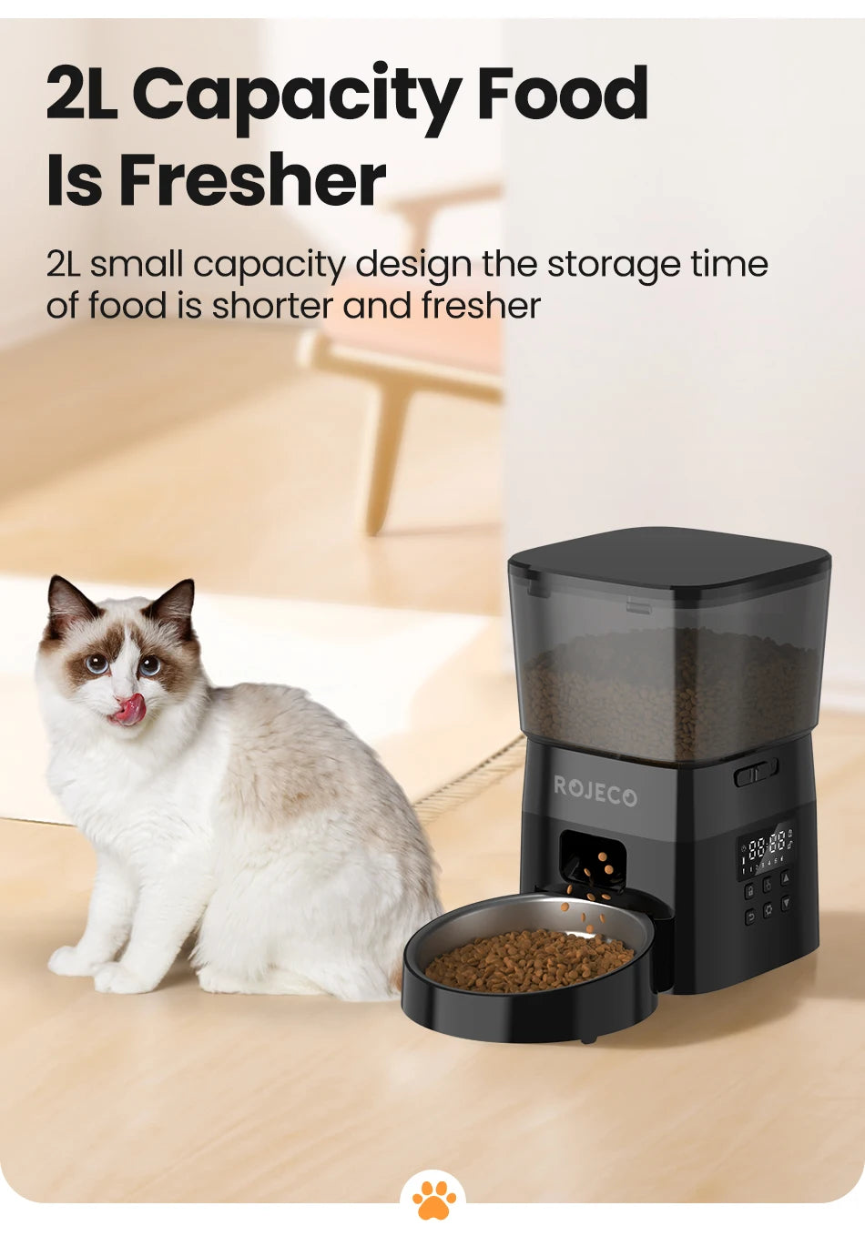 Rojeco Automatic Pet Feeder with Smart Button-Controlled Dispenser