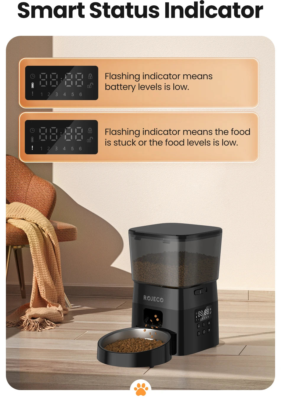 Rojeco Automatic Pet Feeder with Smart Button-Controlled Dispenser