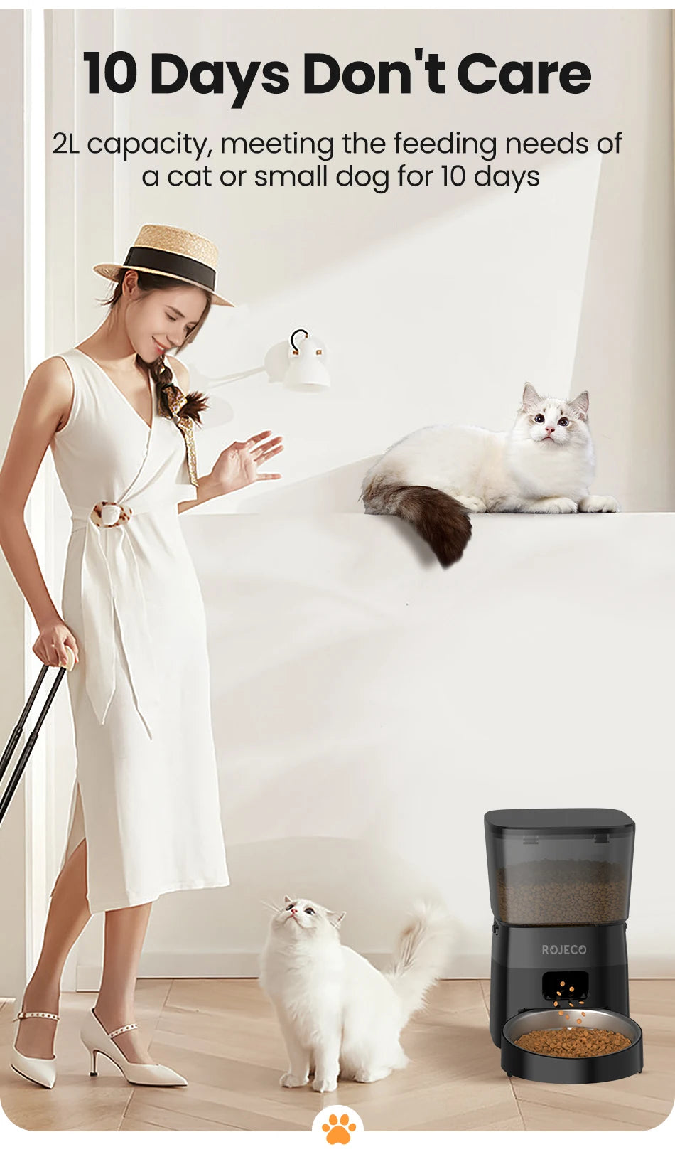 Rojeco Automatic Pet Feeder with Smart Button-Controlled Dispenser